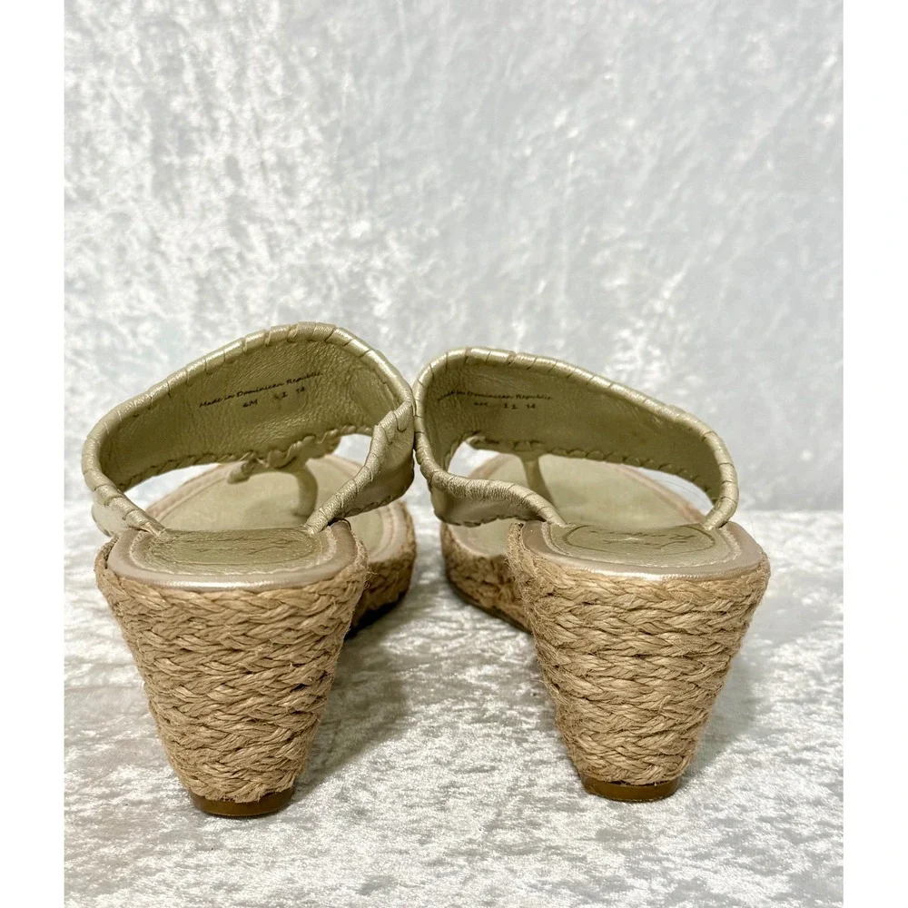 Jack Rogers Gold Marbella Metallic Leather Espadrille Wedge Sandals Womens Sz 6M